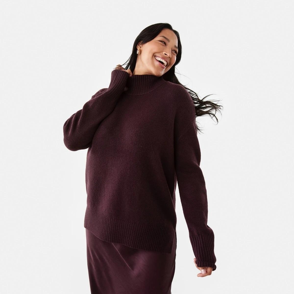 1 Funnel Split Hem Jumper Mulberry, 1 of 8