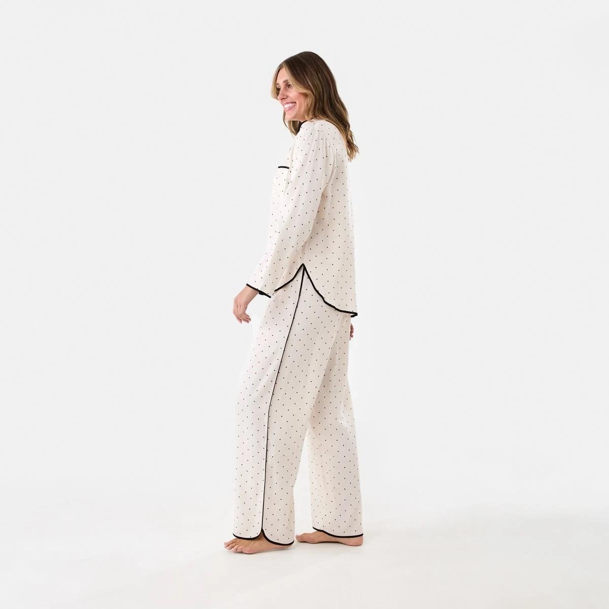 2 Matte Satin Long Sleeve Top and Pants Pyjama Set Pin Spot, 2 of 7