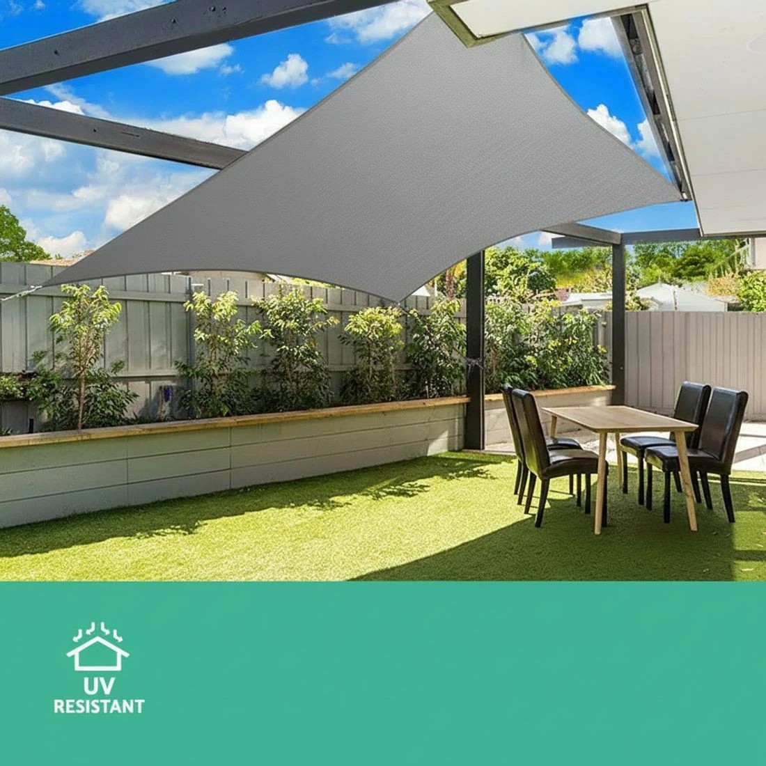 3 Instahut Shade Sail 3x5m Rectangle 280GSM 98%  Shade Cloth - Grey, 3 of 5