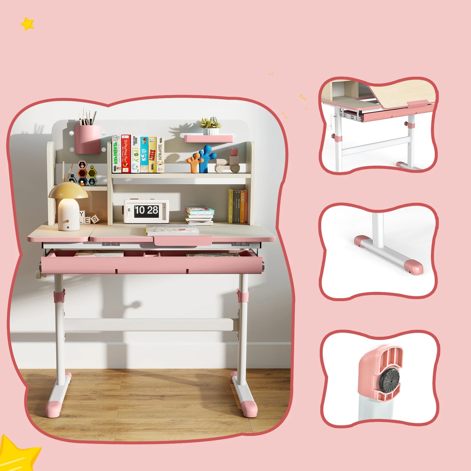 4 Costway Study Desk Height Adjustbale Table w/Tiltable Top, 4 of 5