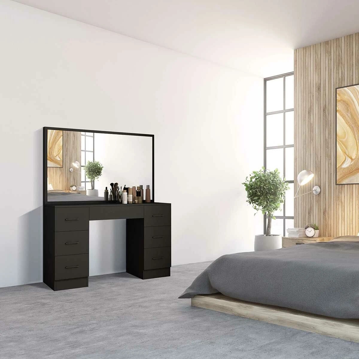 7 LUXSUITE Dressing Table Set with Mirror Makeup, 7 of 9