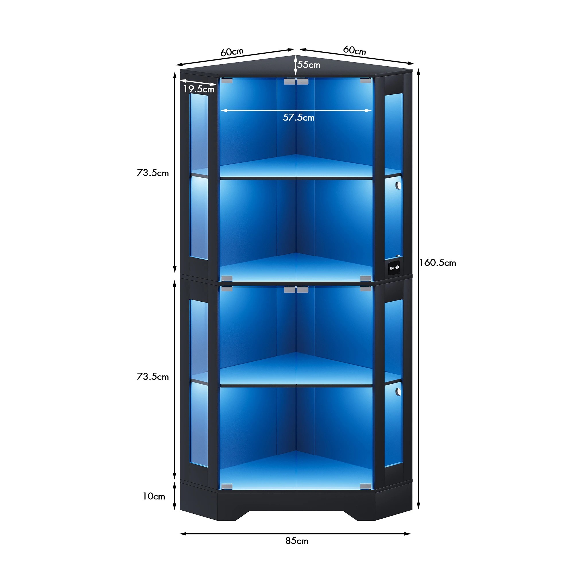 2 Advwin 4-Tier Corner Display Cabinet LED Glass Showcase Display Case - Black, 2 of 7
