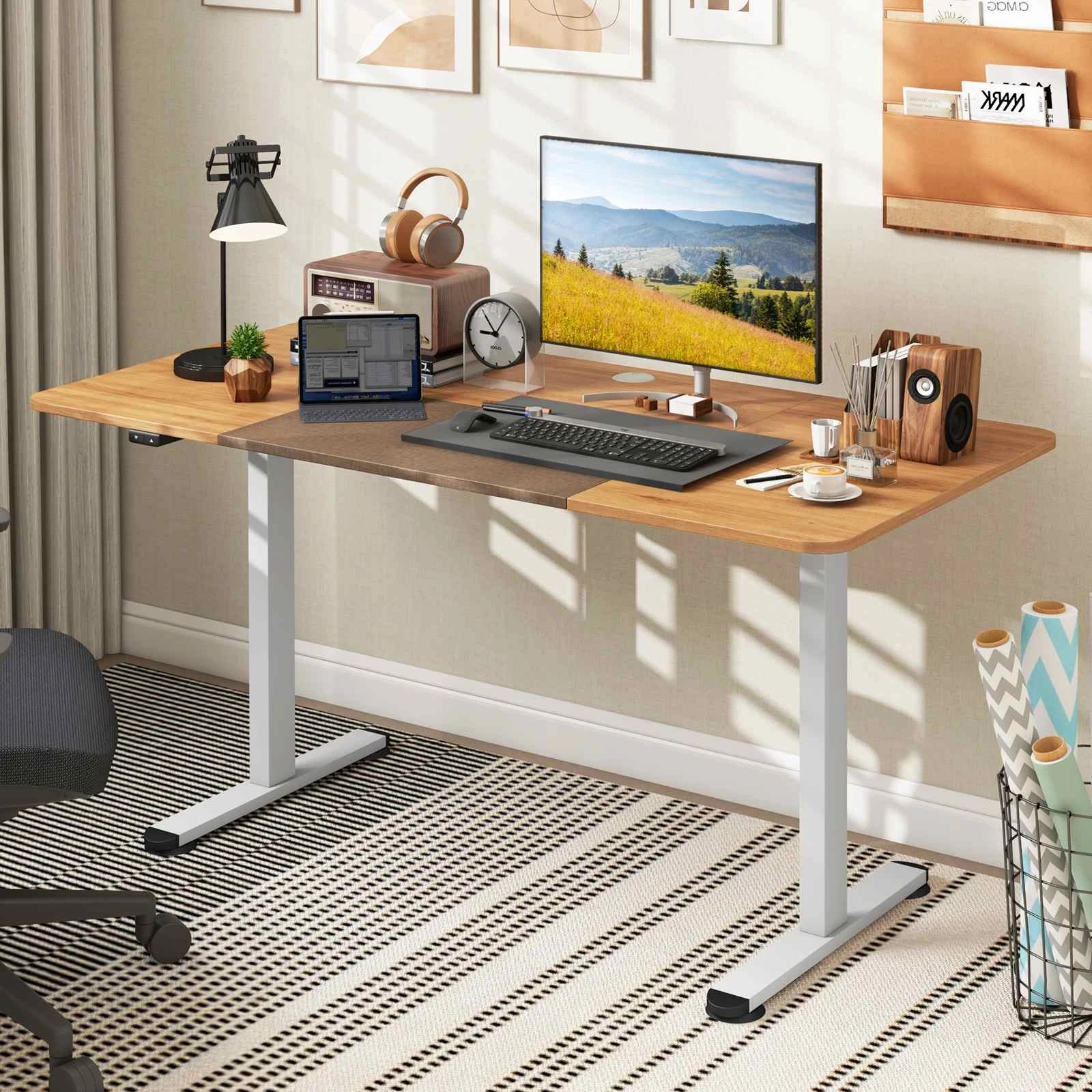 9 Costway 140cm Electric Standing Desk Motorised Sit Stand Table - Beige, 9 of 10