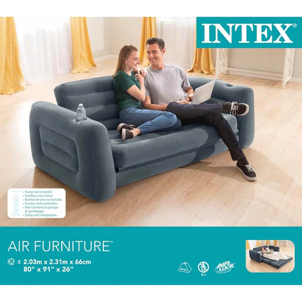 7 Intex Inflatable 203 X224x 66cm Pull Out Air Couch/sofa Bed W/drink Holder Grey
 - Grey, 7 of 7