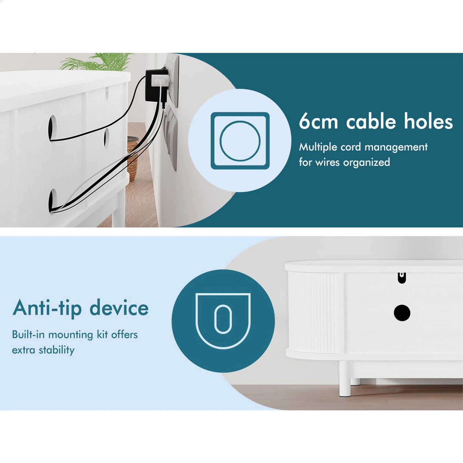 5 Alfordson TV Cabinet Entertainment Unit Stand 160cm Storage Shelf - White, 5 of 10