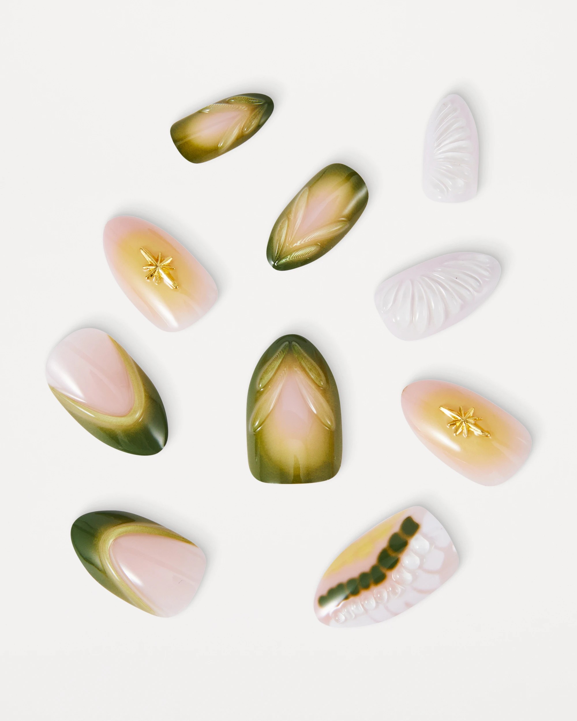 2 OXX Beauty 24 Pack Artificial Nails with Adhesive - Almond Shape, Green 3D, 2 of 4