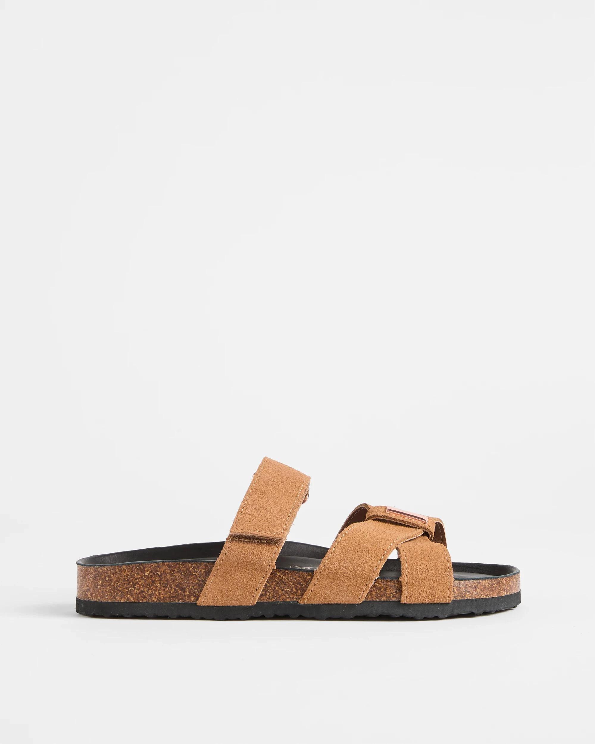 1 Target Womens Cross Strap Leather Moulded Cork Sandal TAN, 1 of 3