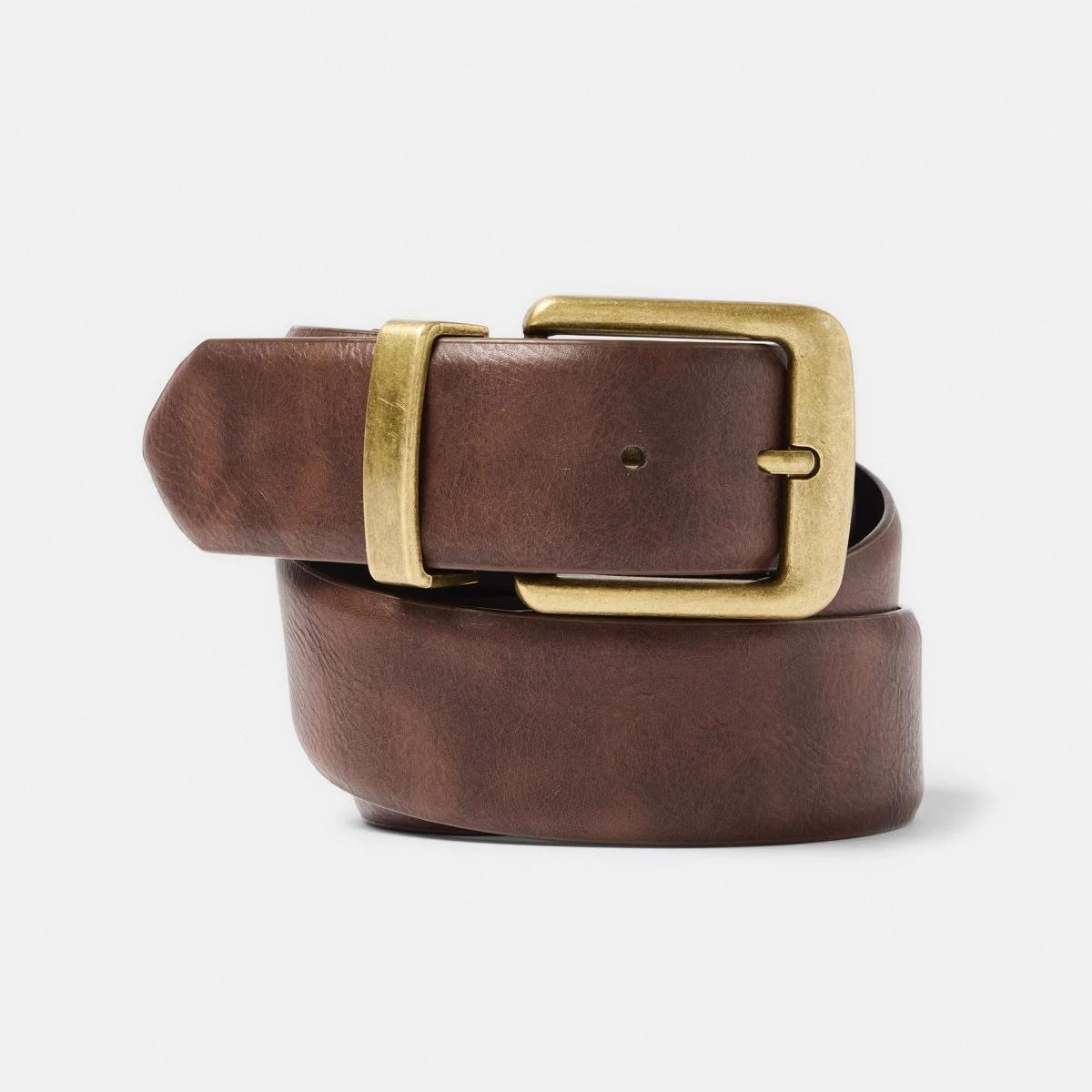 1 Casual Brass Buckle Belt Chocolate, 1 of 3