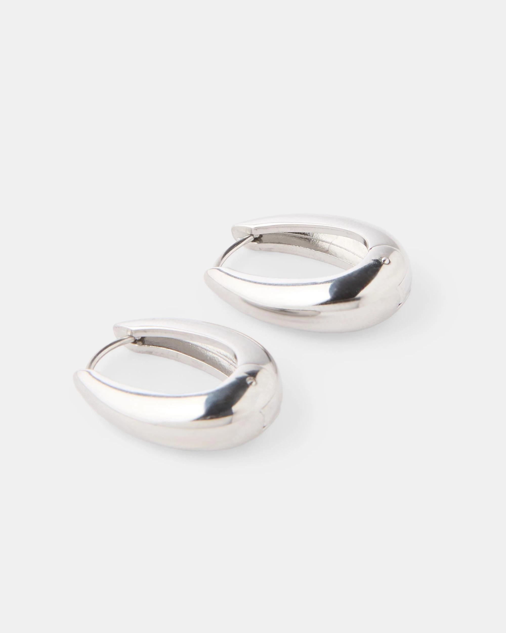 2 Waterproof Stainless Steel Teardrop Hoop Earrings - Silver Tone Silver, 2 of 4