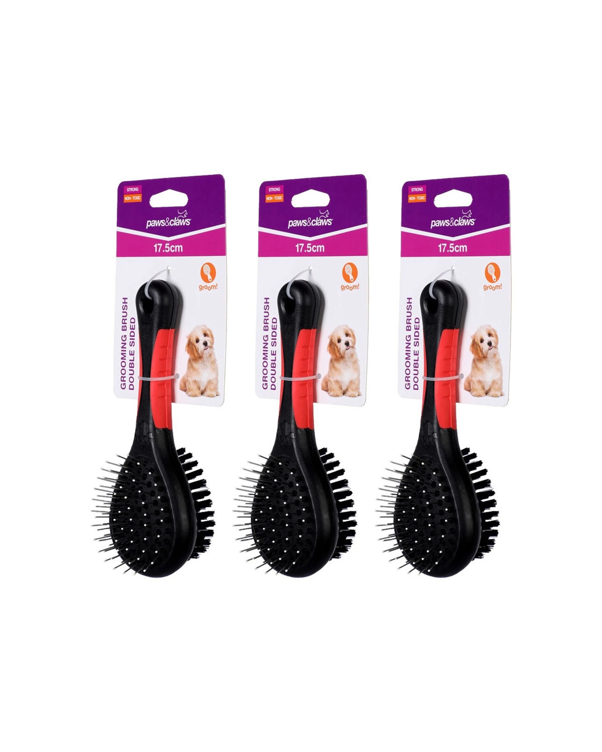 1 Paws And Claws 3pc Double Sided Grooming Brush Comfort Grip Easy Use 17.5cm - Multi, 1 of 4