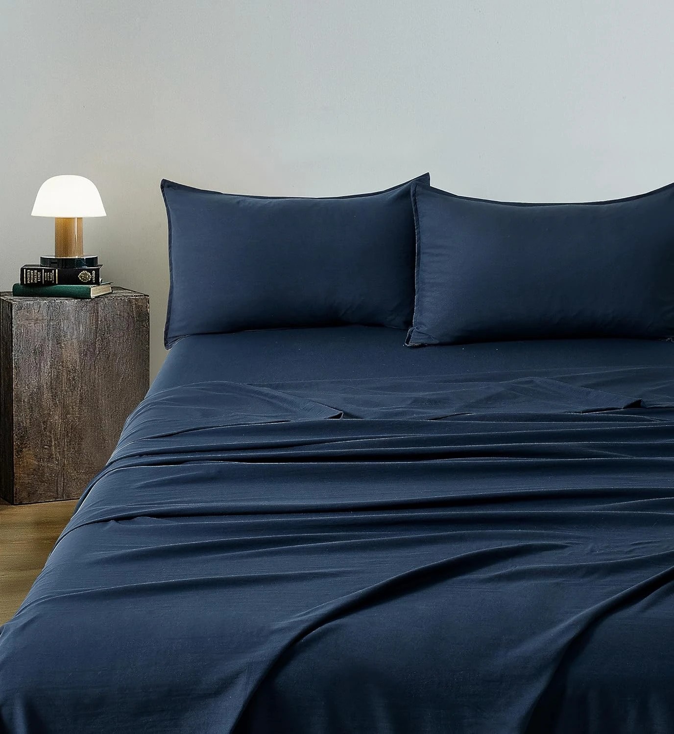 2 CleverPolly 100% Vintage Washed Microfibre Sheet Set - Navy Blue - King Bed, 2 of 5