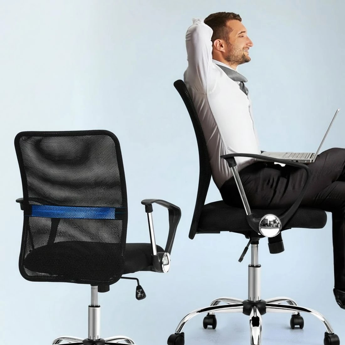 5 Artiss Mesh Office Chair Mid Back - Black, 5 of 6