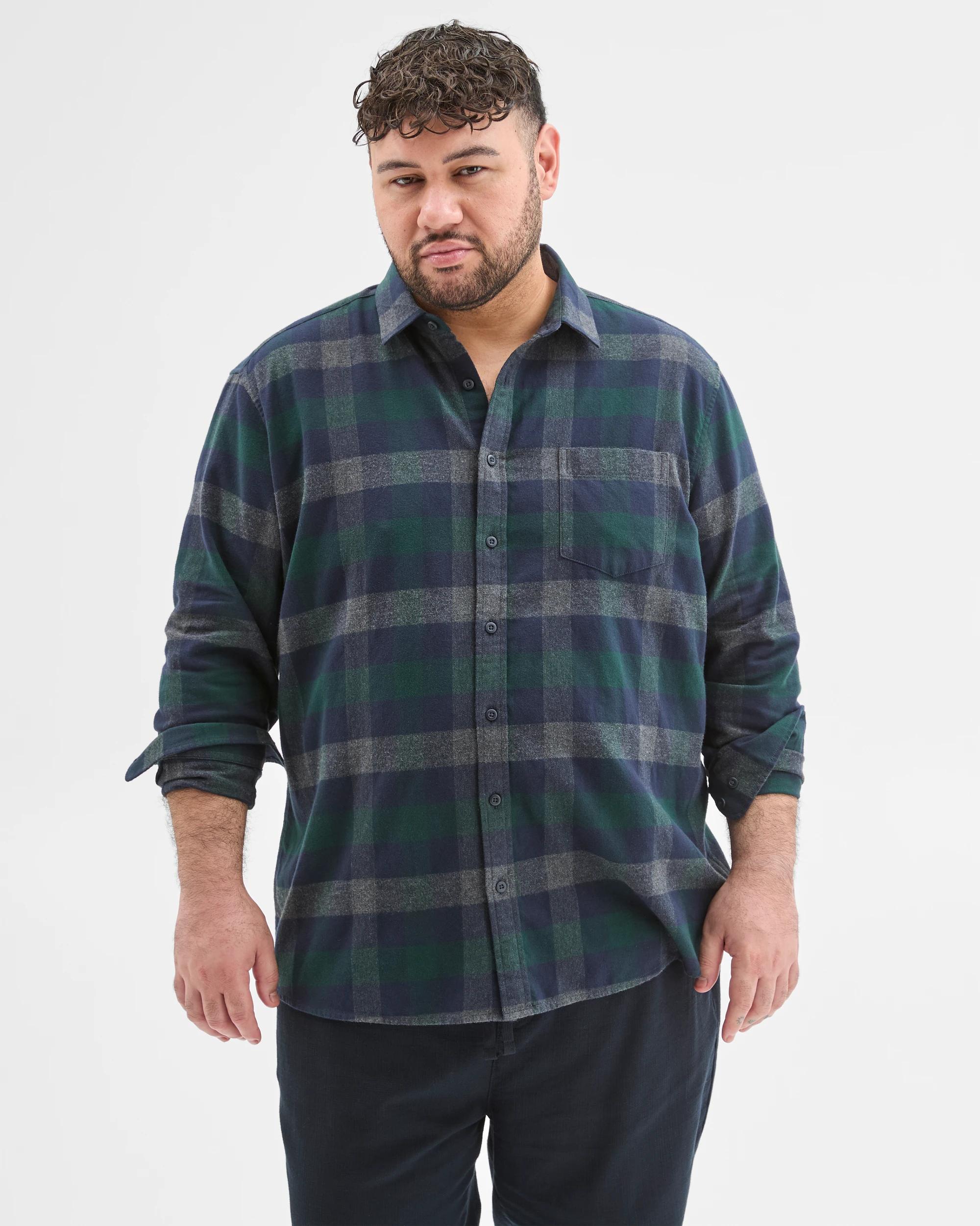 1 Target Man Plus Plus Size Australian Cotton Long Sleeve Flannelette Shirt WINTER GREEN, 1 of 7