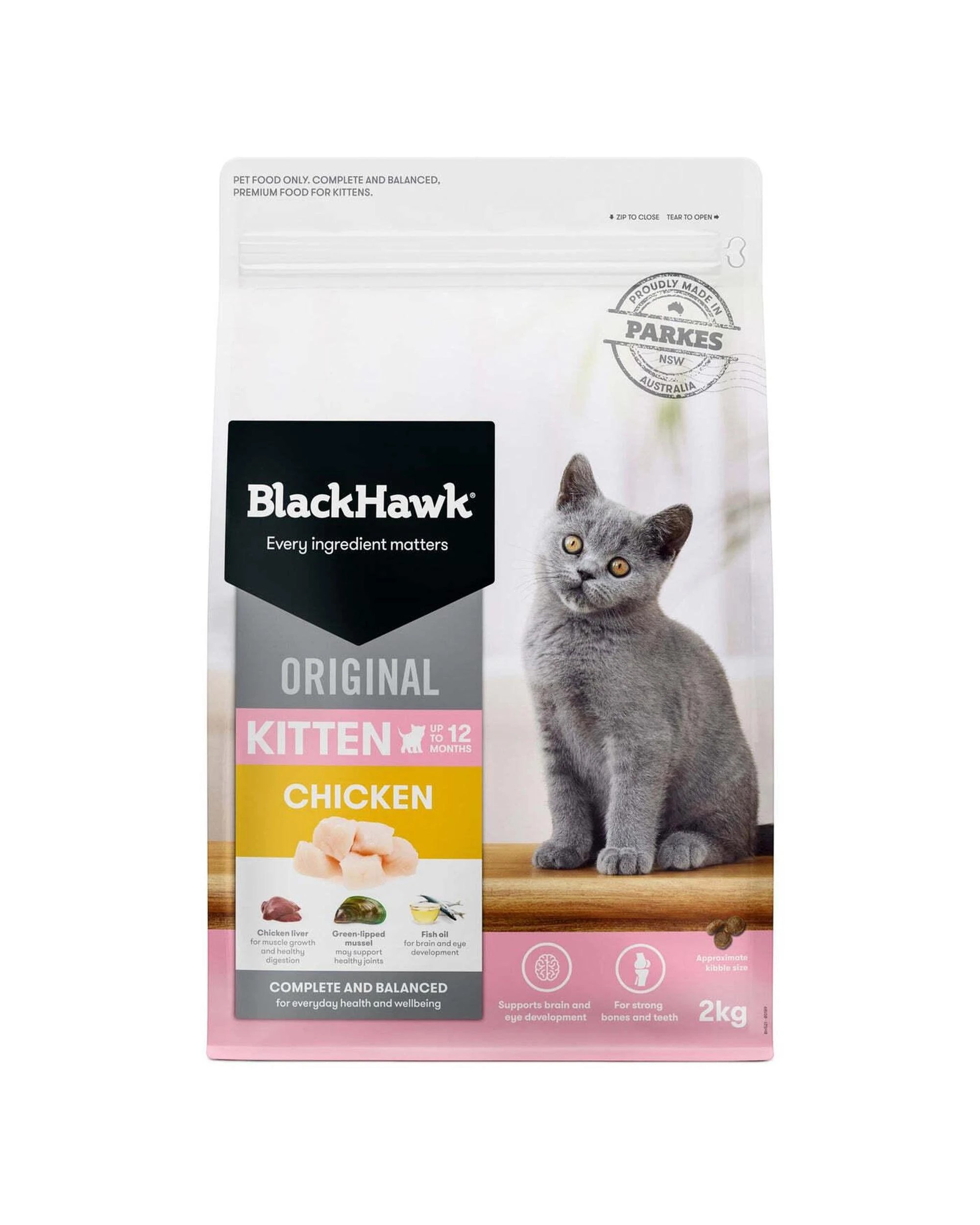 1 Black Hawk Kitten Up to 12 Months Dry Cat Food Original Chicken 2kg, 1 of 3