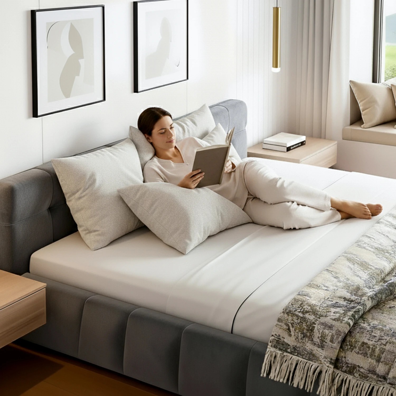 4 Artiss Queen Size Bed Frame Plush Soft Headboard Velvet Platform Base for Modern Bedrooms - Grey, 4 of 6