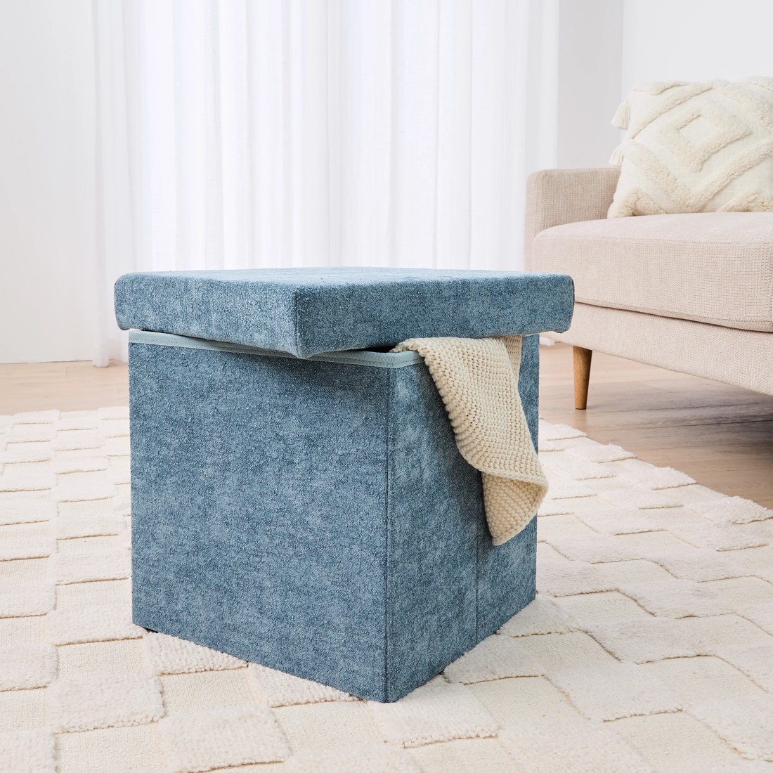 1 Square Storage Ottoman - Blue, 1 of 10