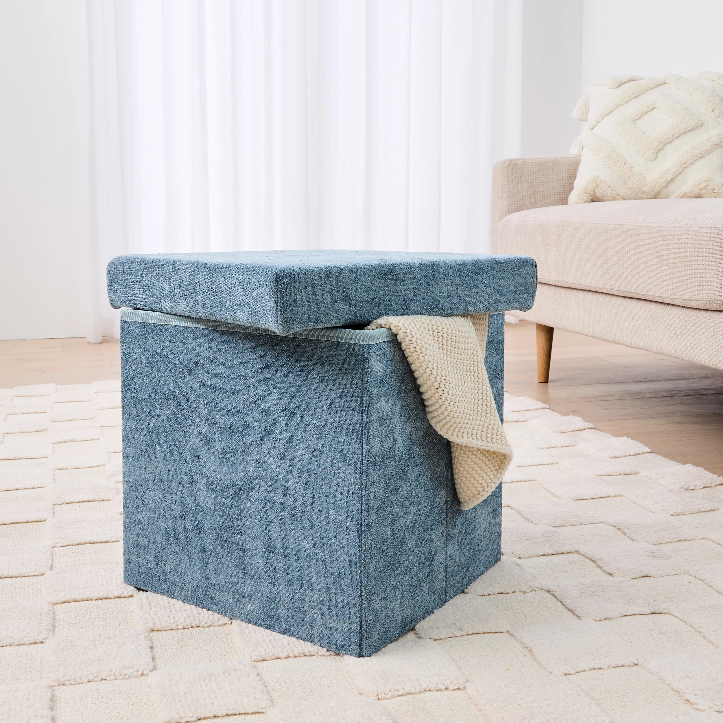 1 Square Storage Ottoman - Blue, 1 of 10