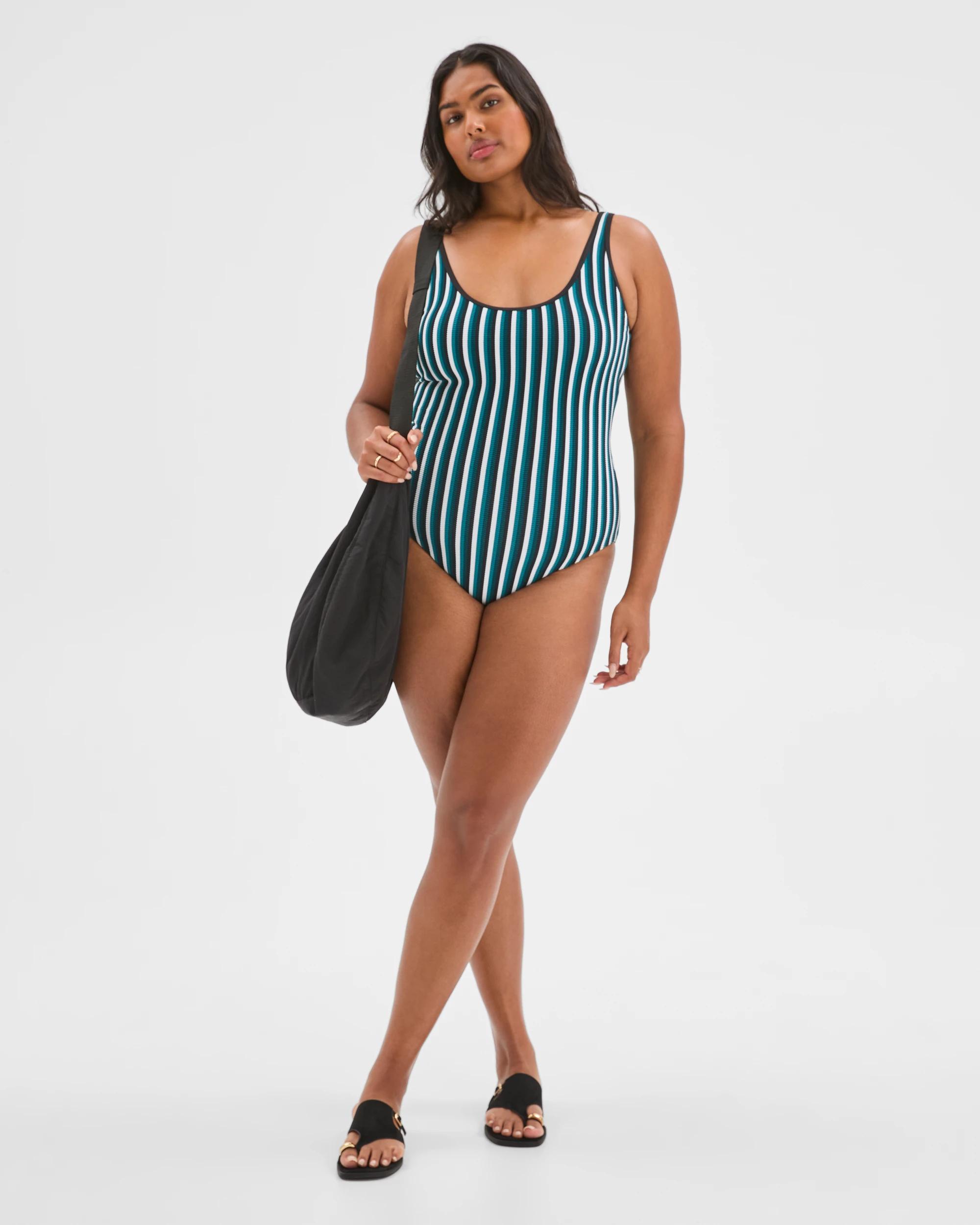 9 Target Woman Scoop Neck Crinkle One Piece Swimsuit COCOA/DEEP SEA STRIPE, 9 of 9