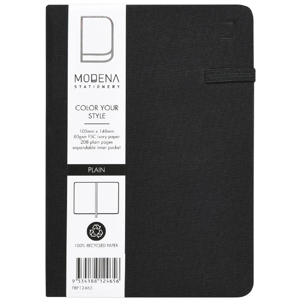 1 Modena A6 Linen Plain Notebook Black, 1 of 5