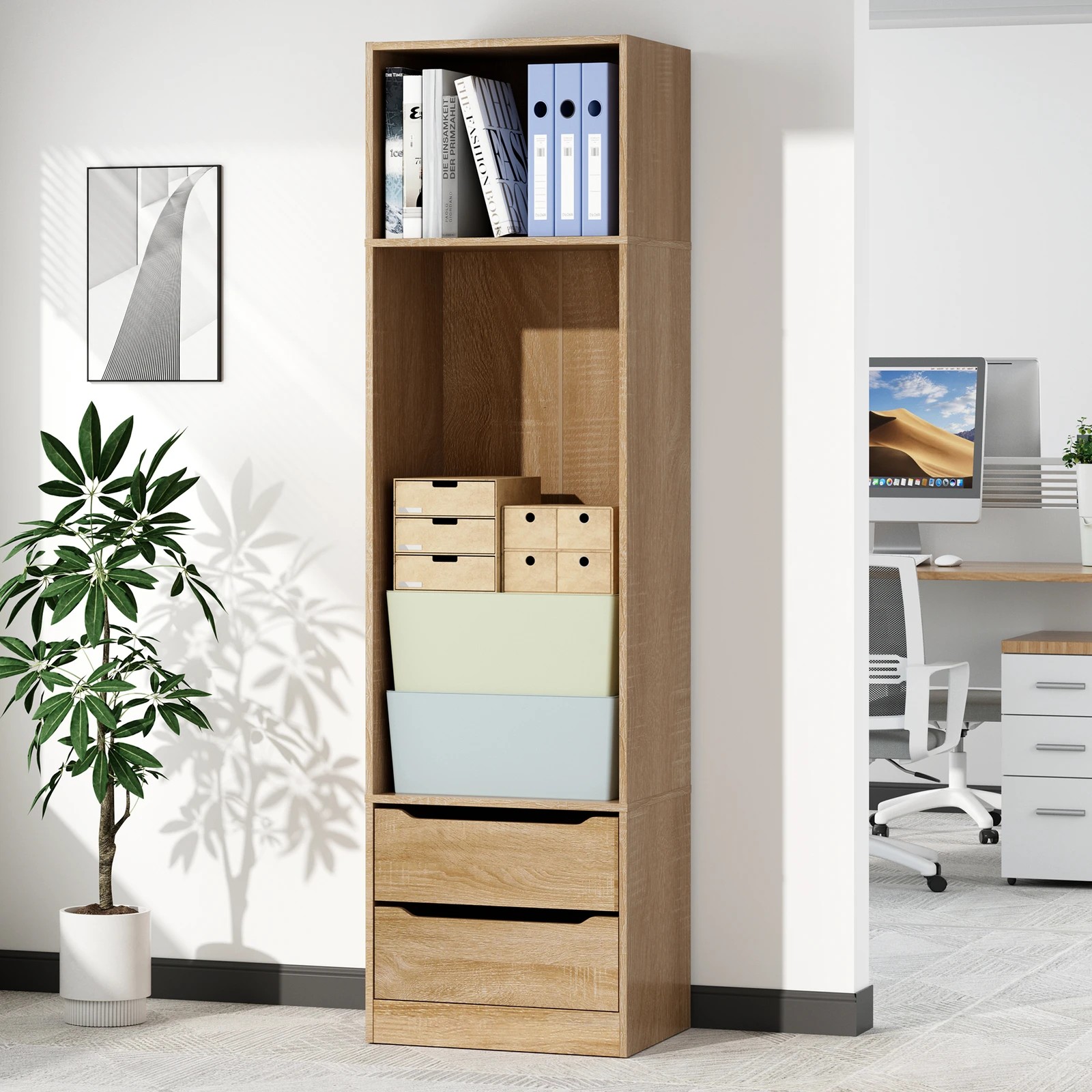 10 Alfordson Chest of 2 Drawers Office Storage Cabinet Tallboy Bedroom - Oak, 10 of 10