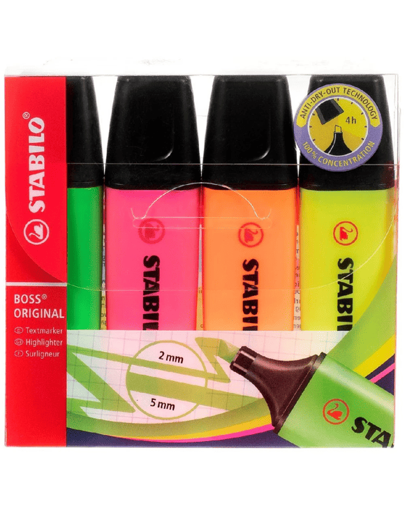 Stabilo Boss Highlighter Assorted 4 Pack