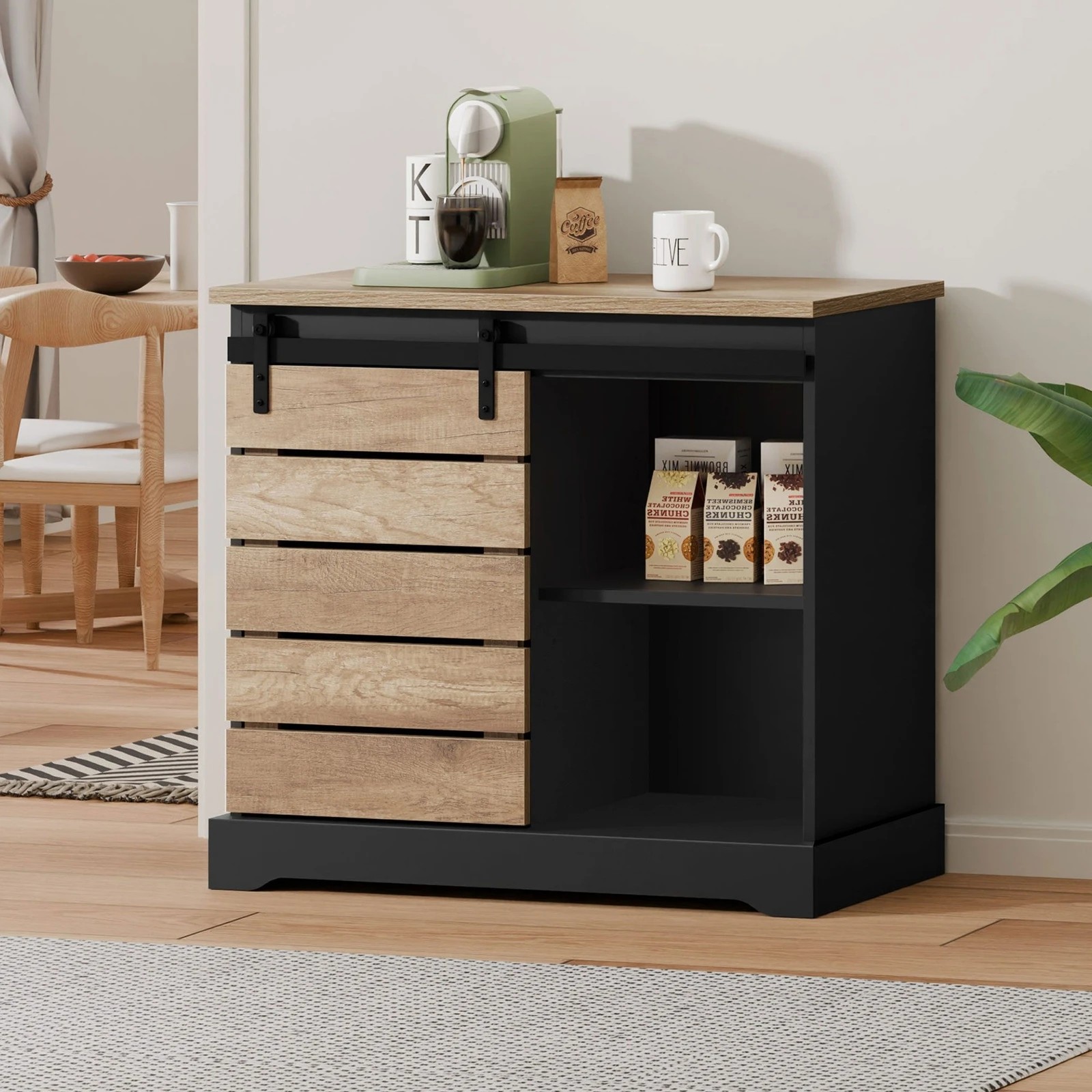 2 Alfordson Buffet Sideboard Cabinet Sliding Door Cupboard Storage Hallway Kitchen - Black, 2 of 10