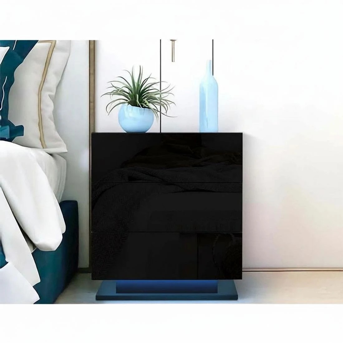 8 Artiss 2x Bedside Table LED 3 Drawers - Black, 8 of 8