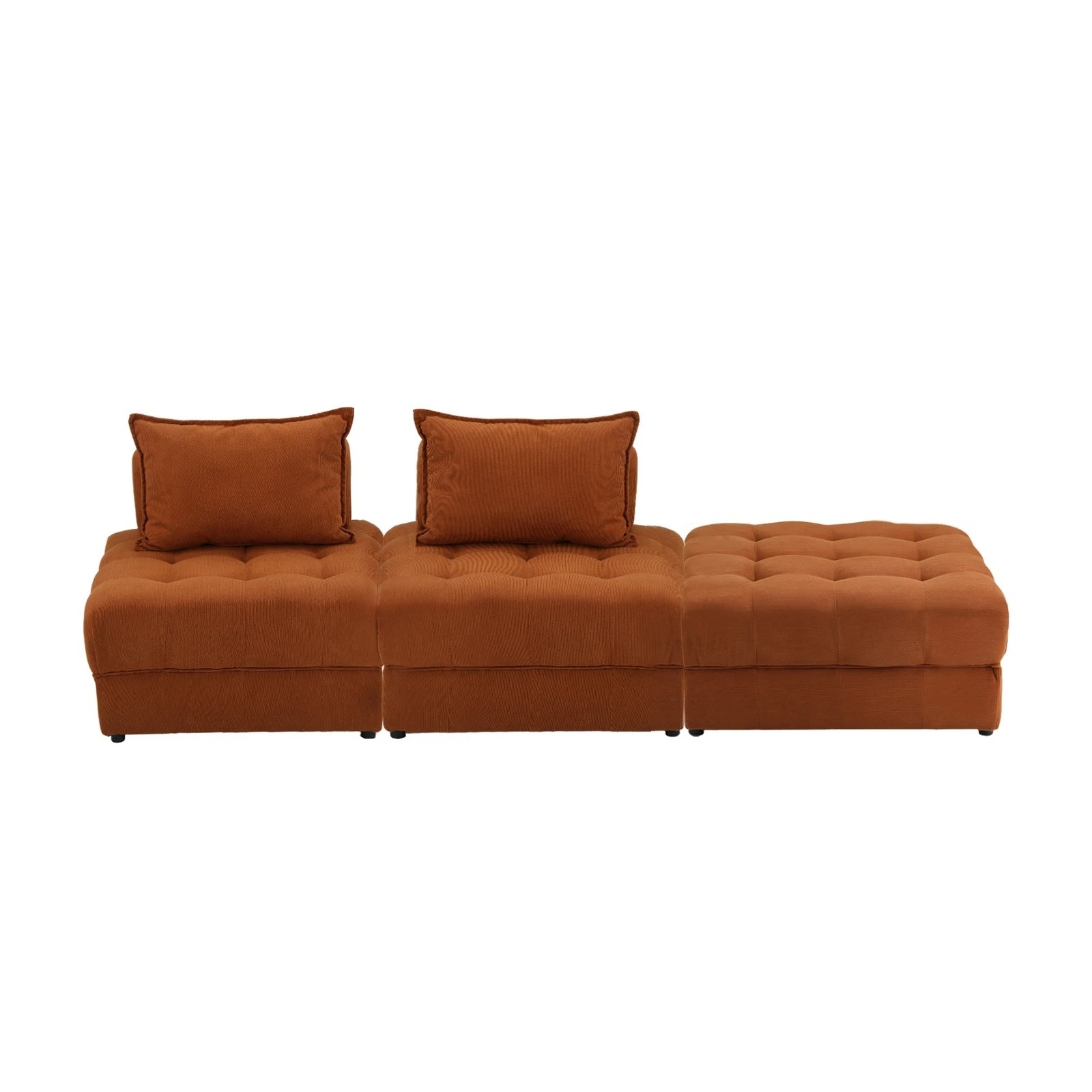 1 Oikiture 3 Seater Velvet Modular Sofa & Ottoman Set Armless Tofu Back
 - Brown - Brown, 1 of 10