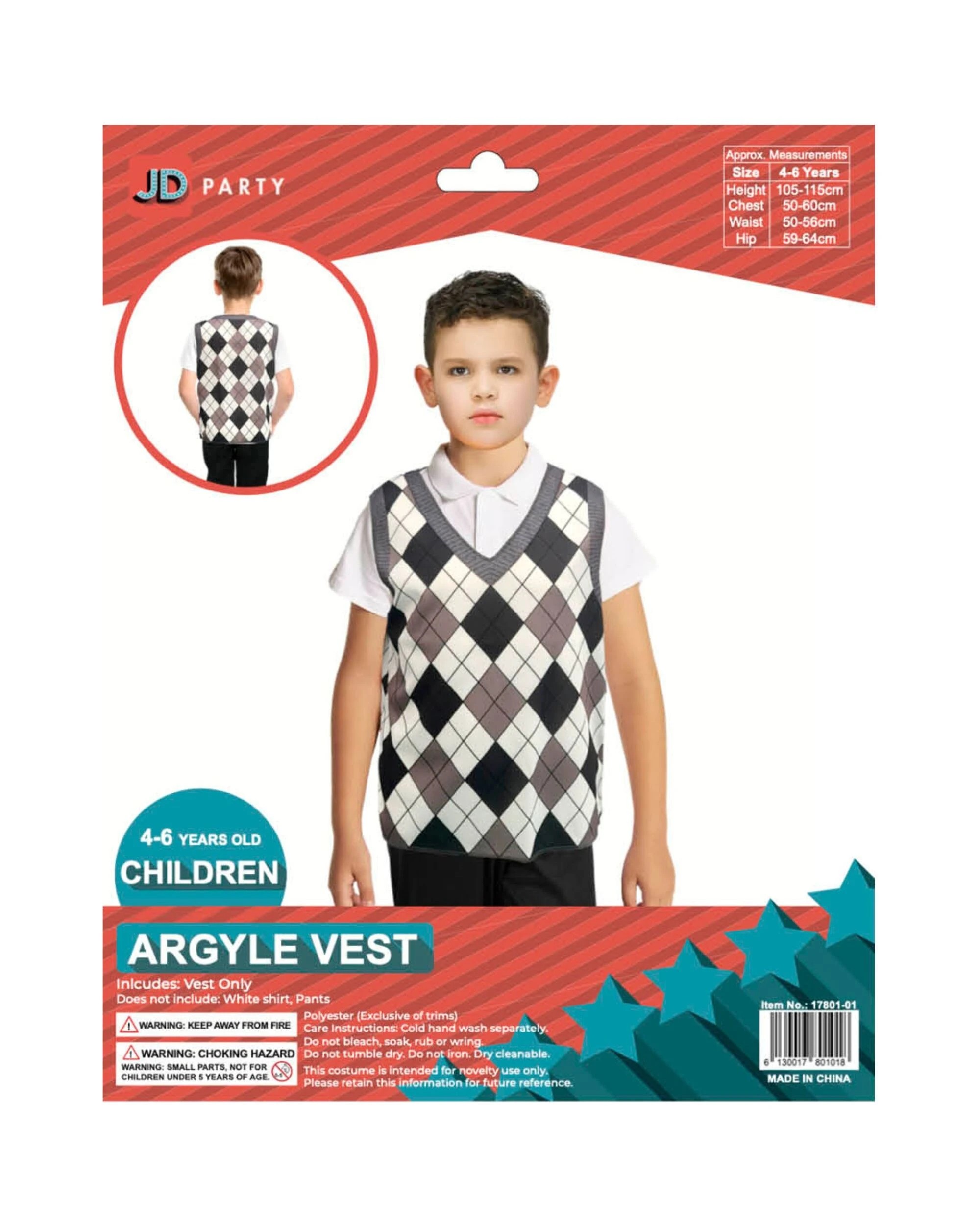1 JD Party Childrens Grandpa Argyle Vest Boys Costume Classic Fabric Vest for Kids - Grey, 1 of 1