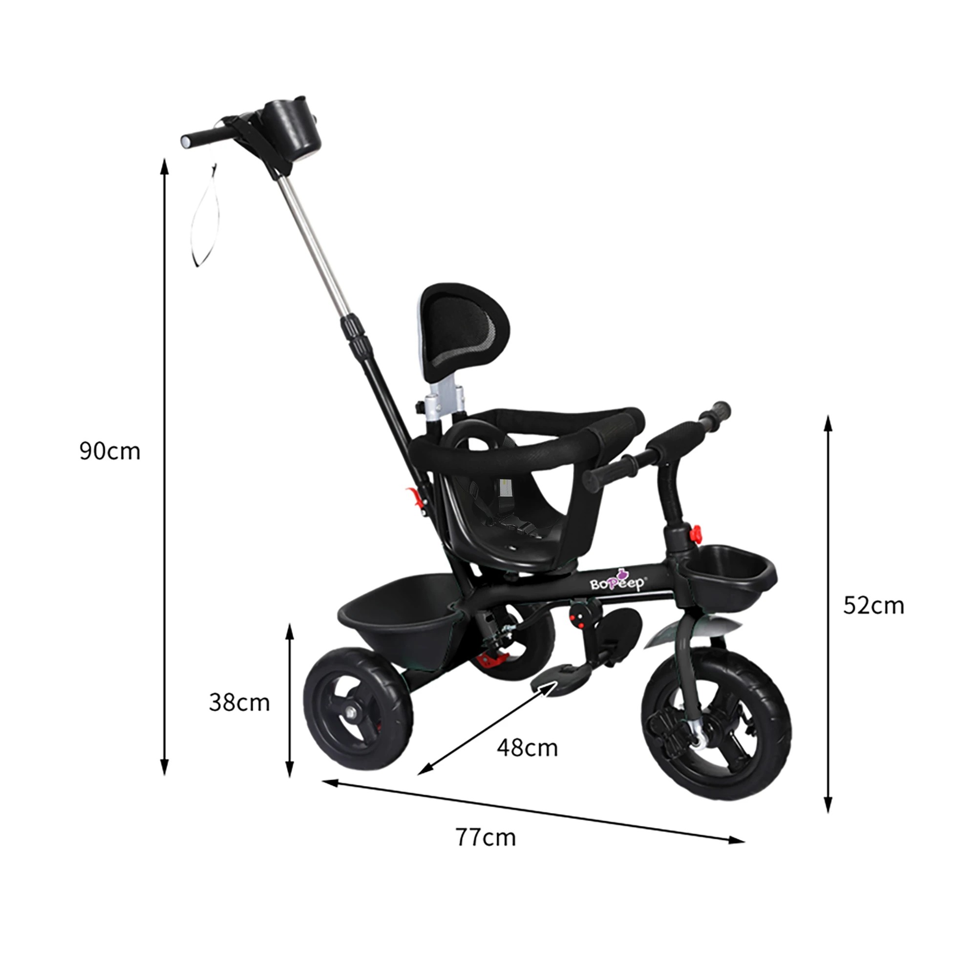 3 Bopeep 2-in-1 Kids Tricycle - Black, 3 of 6