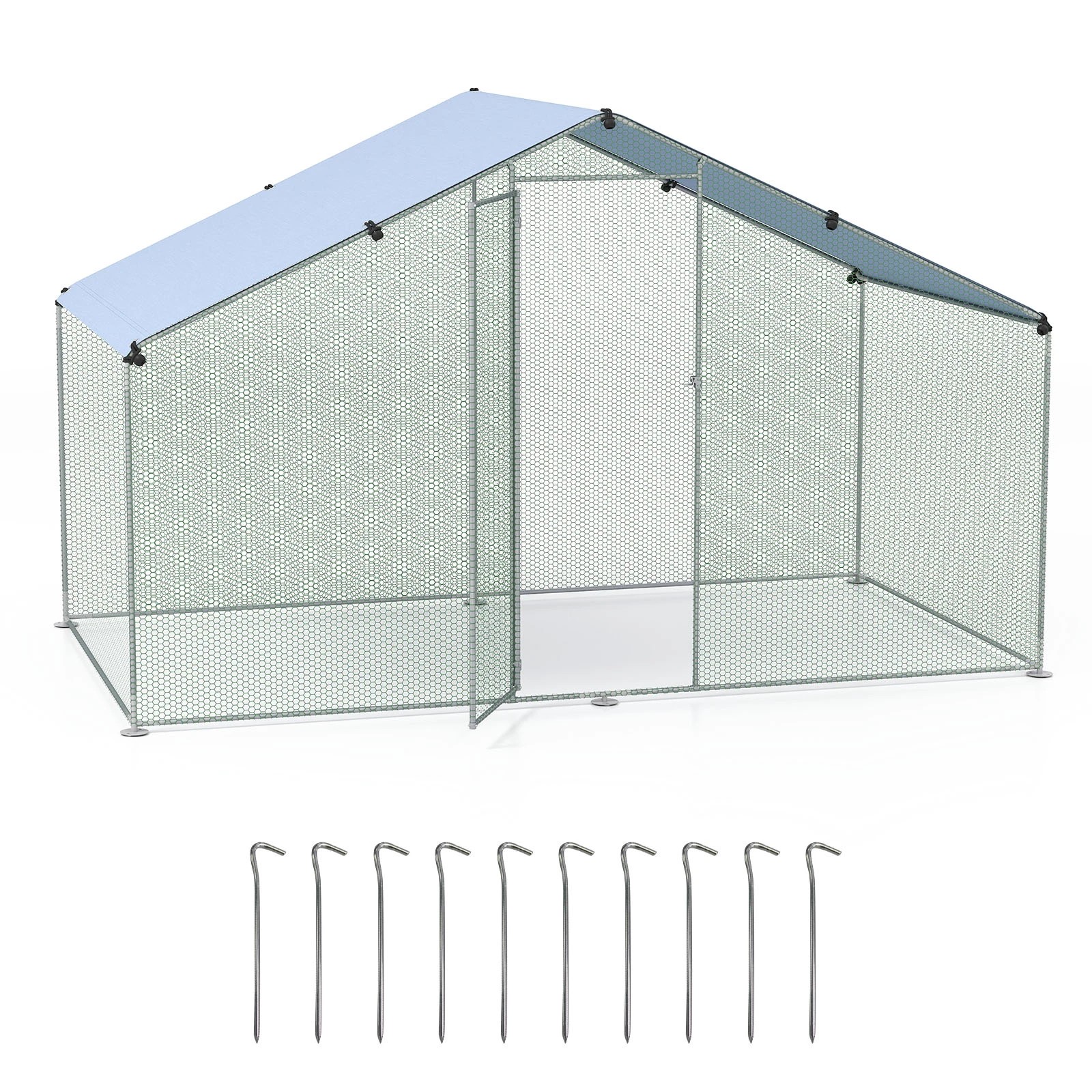 1 Costway Large Chicken Coop Walk-in Poultry Cage w/w/Oxford Canopy 3x1.7x1.9m, 1 of 4
