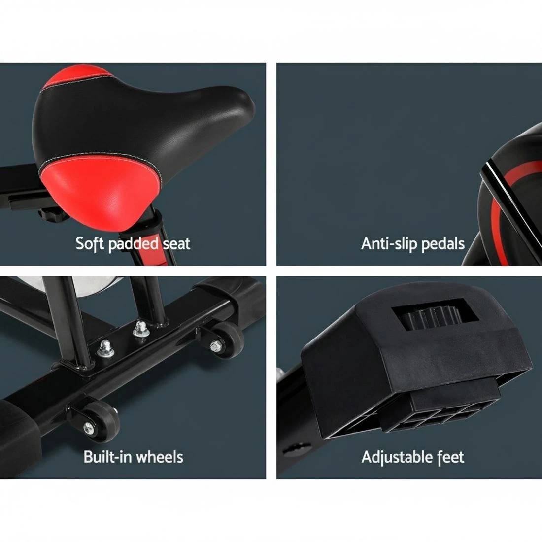 6 Everfit Spin Bike Exercise Bike Flywheel Cycling Home Gym Fitness 120kg - Black, 6 of 6