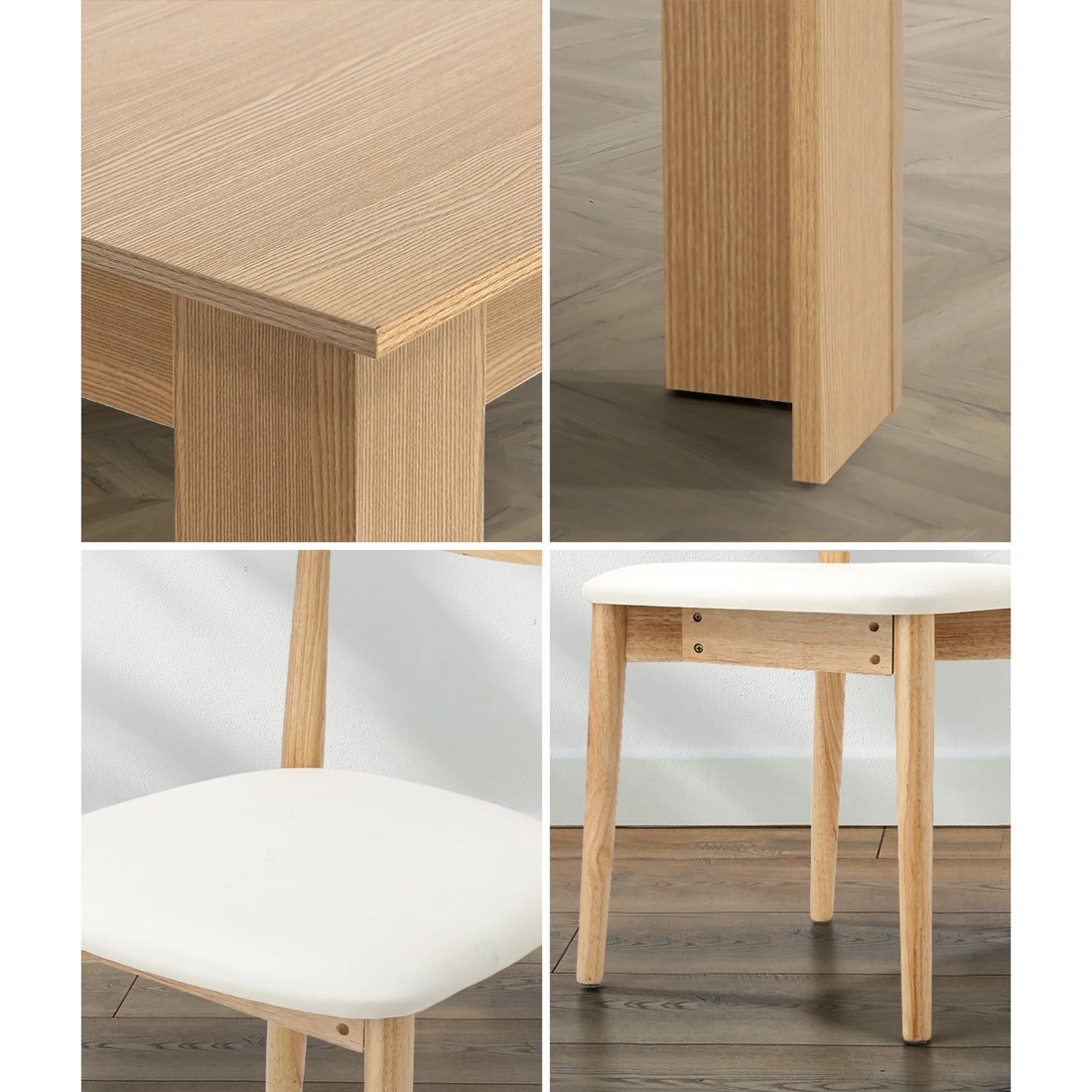 5 Oikiture 160cm Extendable Dining Table with 6x Dining Chairs PU Leather - Natural, 5 of 9