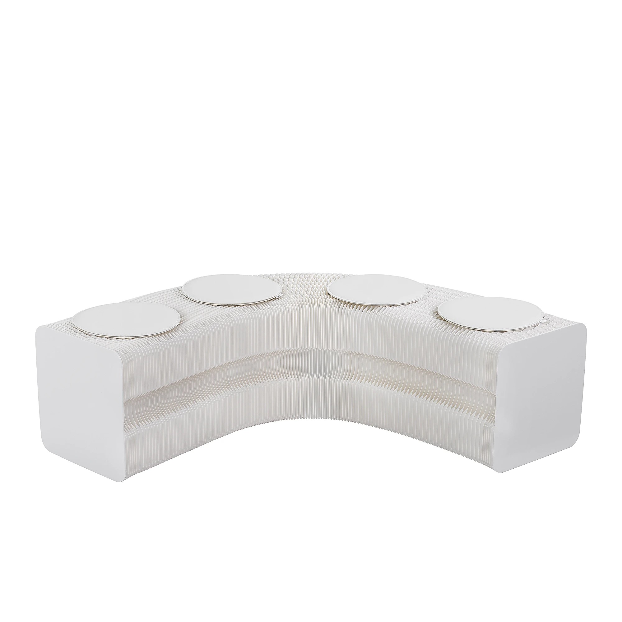 3 Artiss Folding Paper Bench With 4 PU Leather Seat Pads Expandable Accordion Stool For 4 Seats - White, 3 of 10