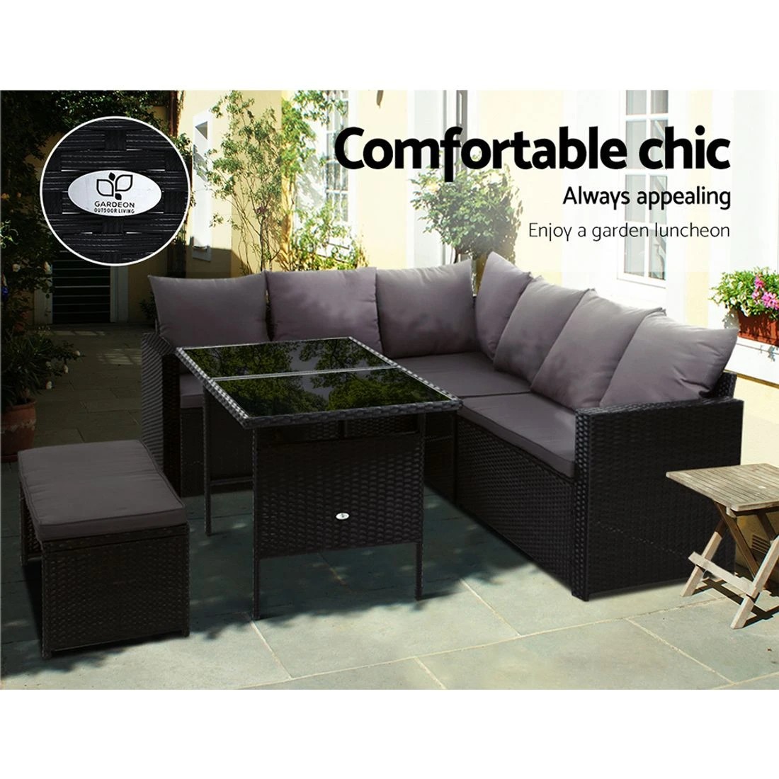 3 Gardeon Outdoor Dining Set Sofa Lounge Setting Chairs Table Bench Cover - Black, 3 of 6
