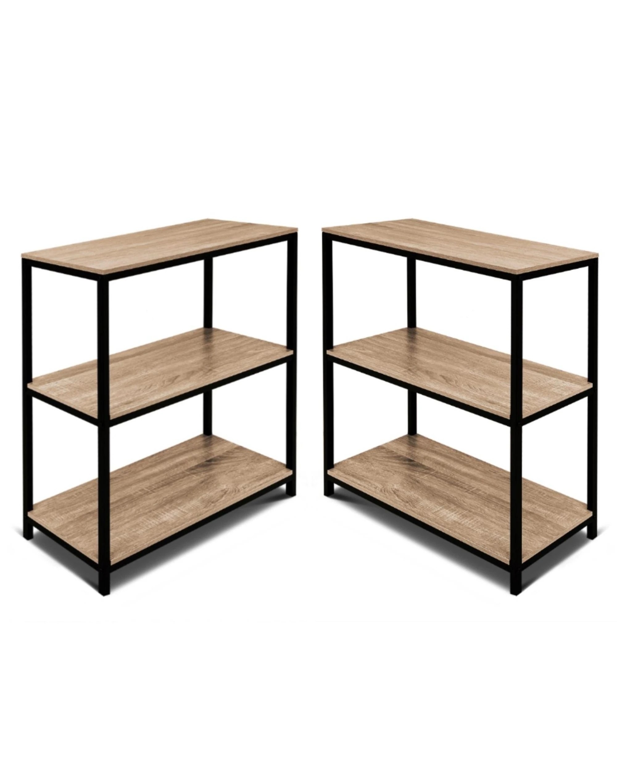 1 Rome Set of 2 Industrial Style 3-Tier Storage Bookshelf Oak, 1 of 10