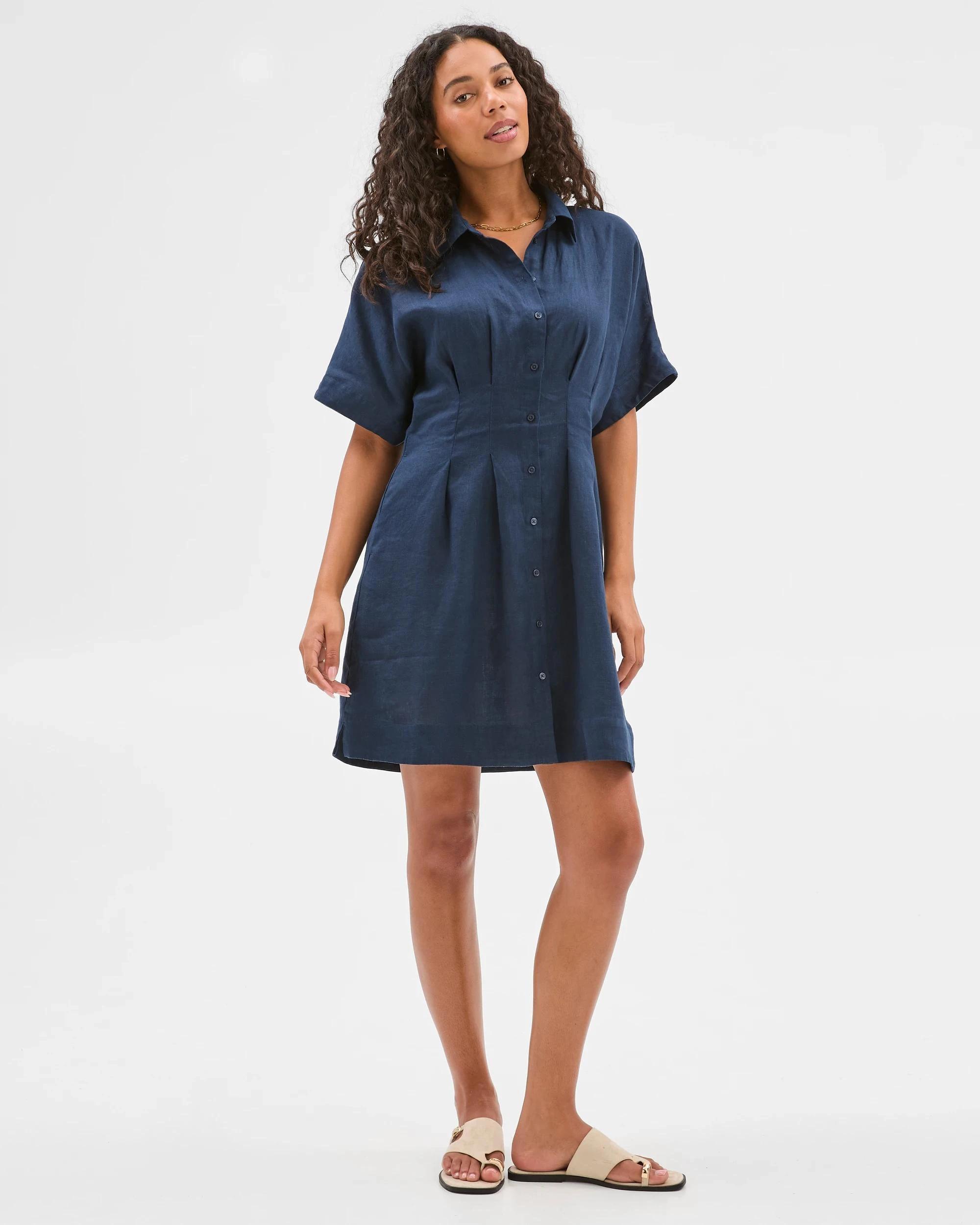2 Target European Linen Shirt Mini Dress NAVY BLUE, 2 of 7
