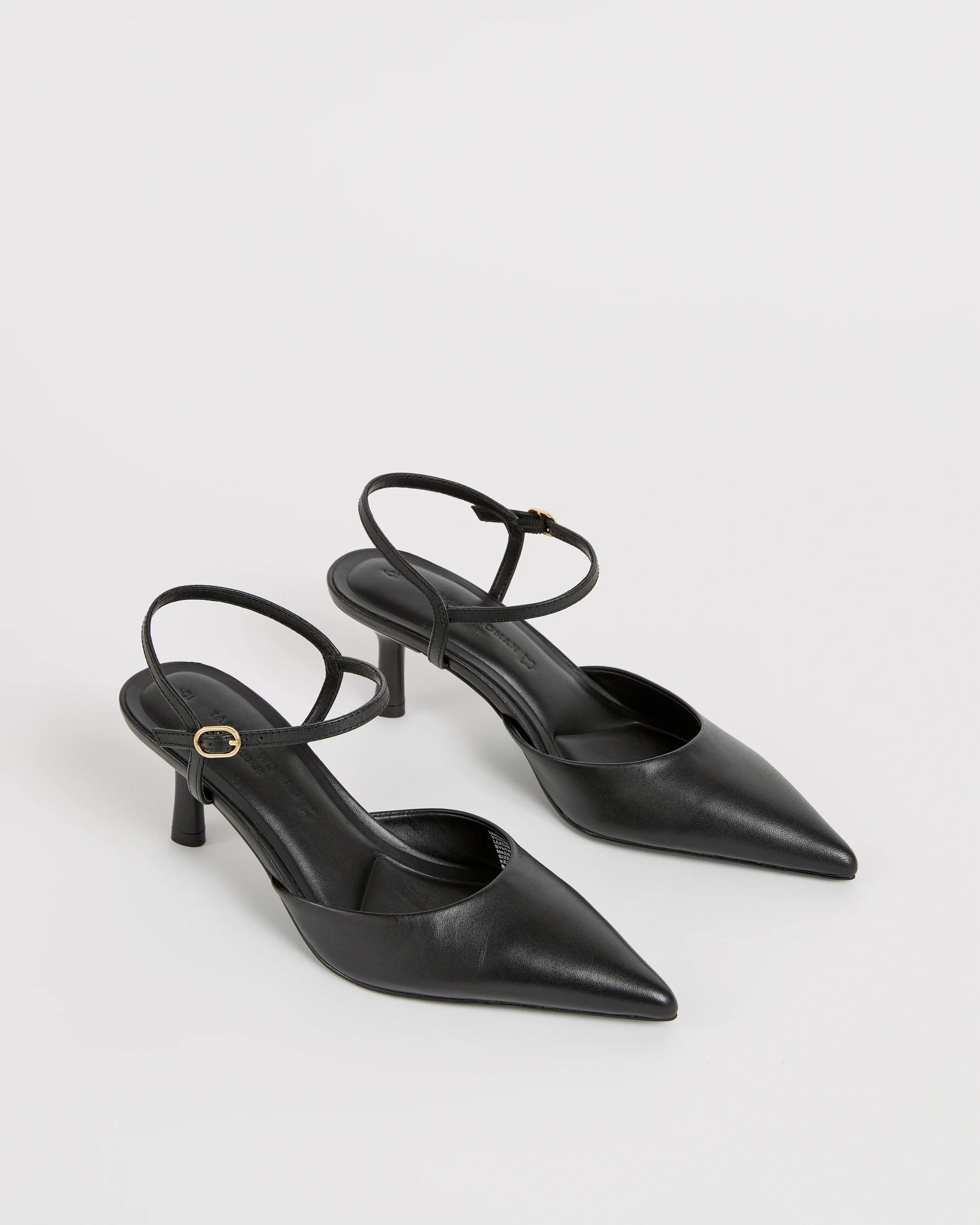 2 Target Woman Genuine Suede Leather Point Toe Ankle Strap Heels BLACK, 2 of 3