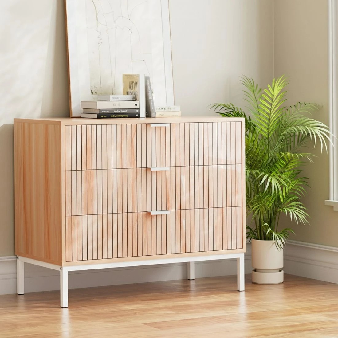 4 Artiss 3 Chest of Drawers - Natural, 4 of 5