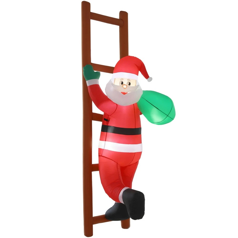 1 Jingle Jollys Christmas Inflatable Santa Climbing Ladder 2.45M Height LED Decorations Illuminated - Multi, 1 of 7