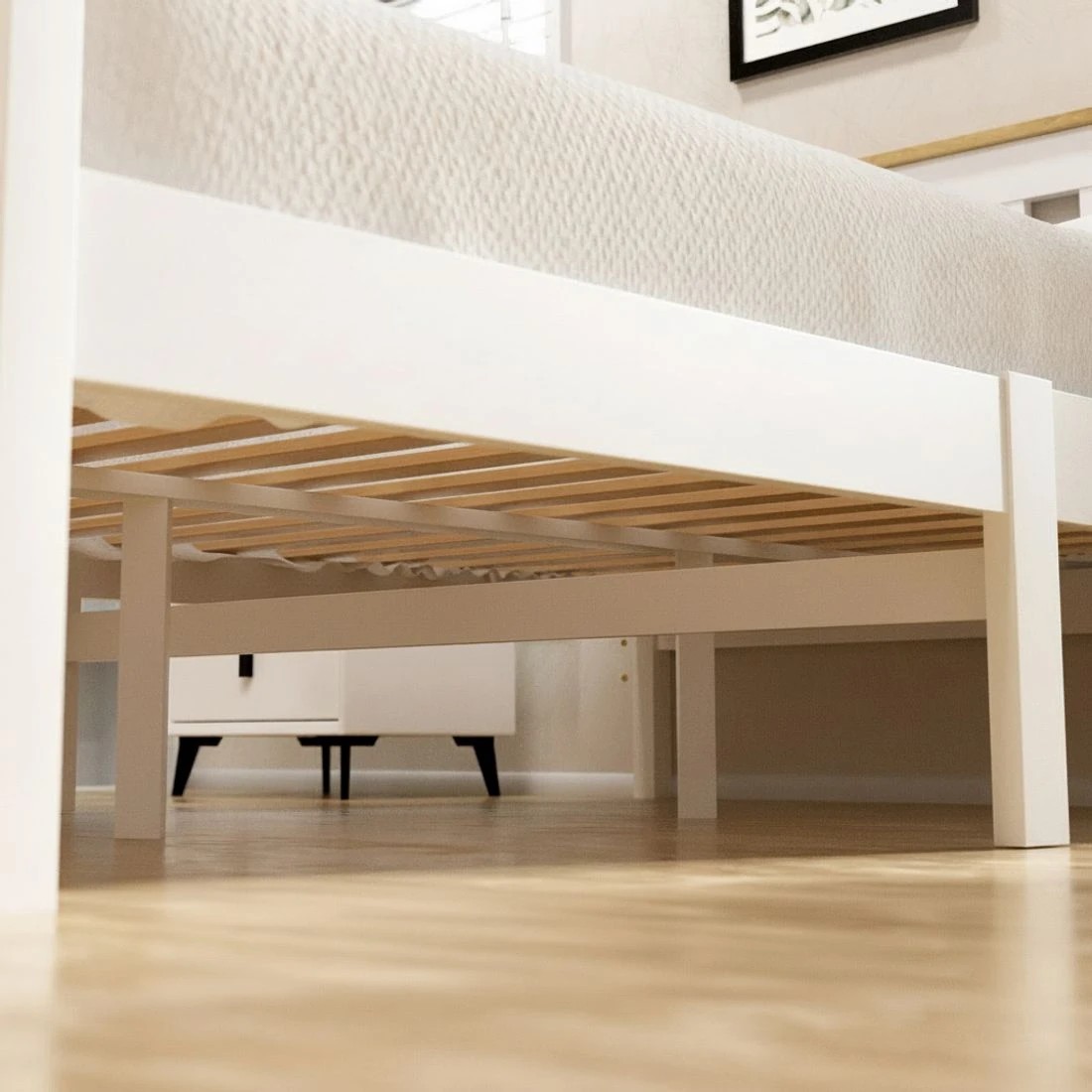 4 Artiss Bed Frame Double Size Wooden Platform with 2 Storage Drawers - White, 4 of 8
