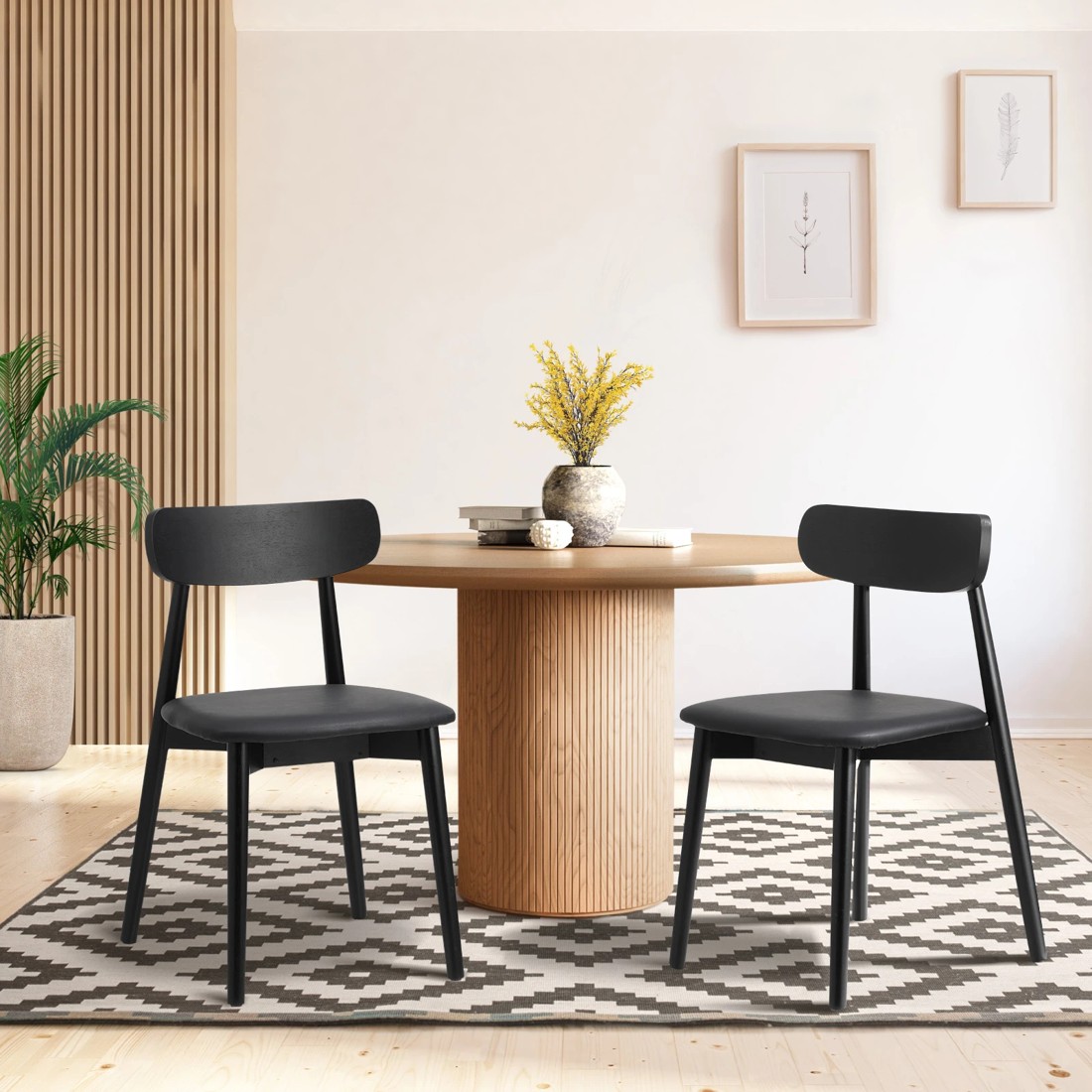 2 Oikiture 6x Dining Chairs Kitchen Chair Pu Leather Solid Wood Cafe Lounge
 - Black, 2 of 10