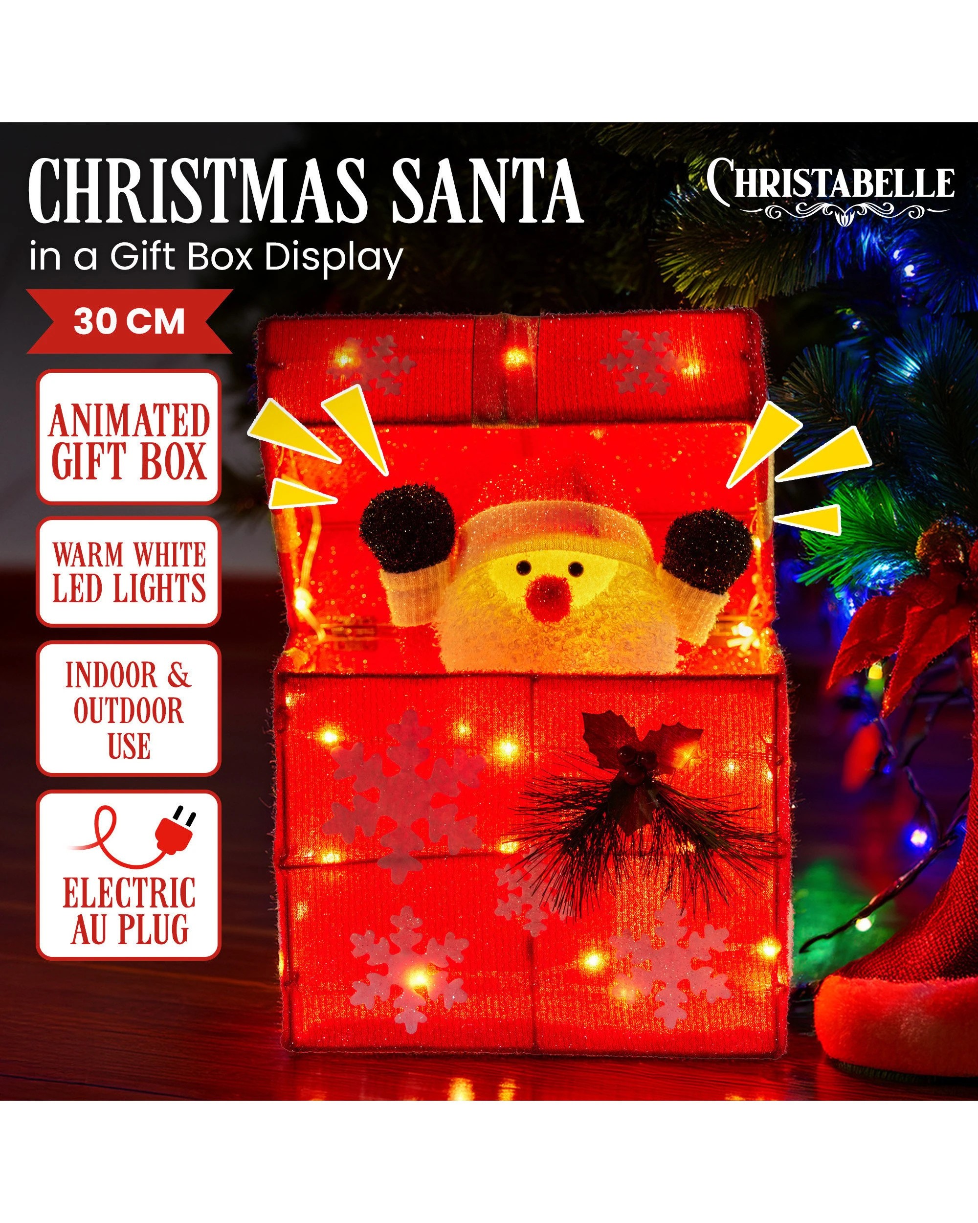 2 Christabelle Animated Santa Gift Box LED Christmas Tree Decoration Xmas Ornament, 2 of 4