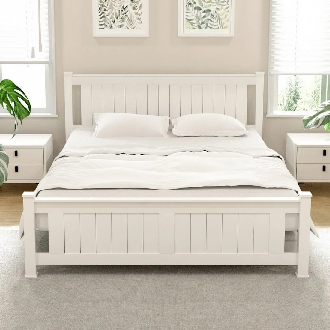 8 Artiss Bed Frame Double Size Wooden Platform with 2 Storage Drawers  RIO - White, 8 of 8