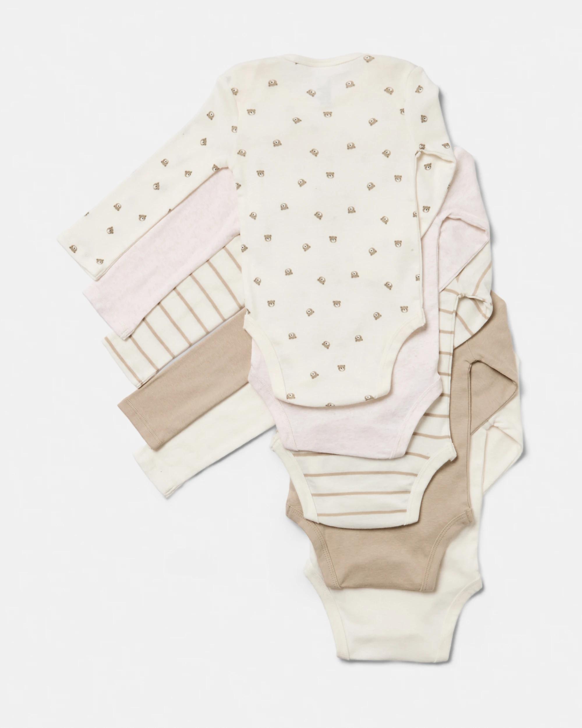 2 5 Pack Cotton Long Sleeve Bodysuits Bge Ct Br, 2 of 8