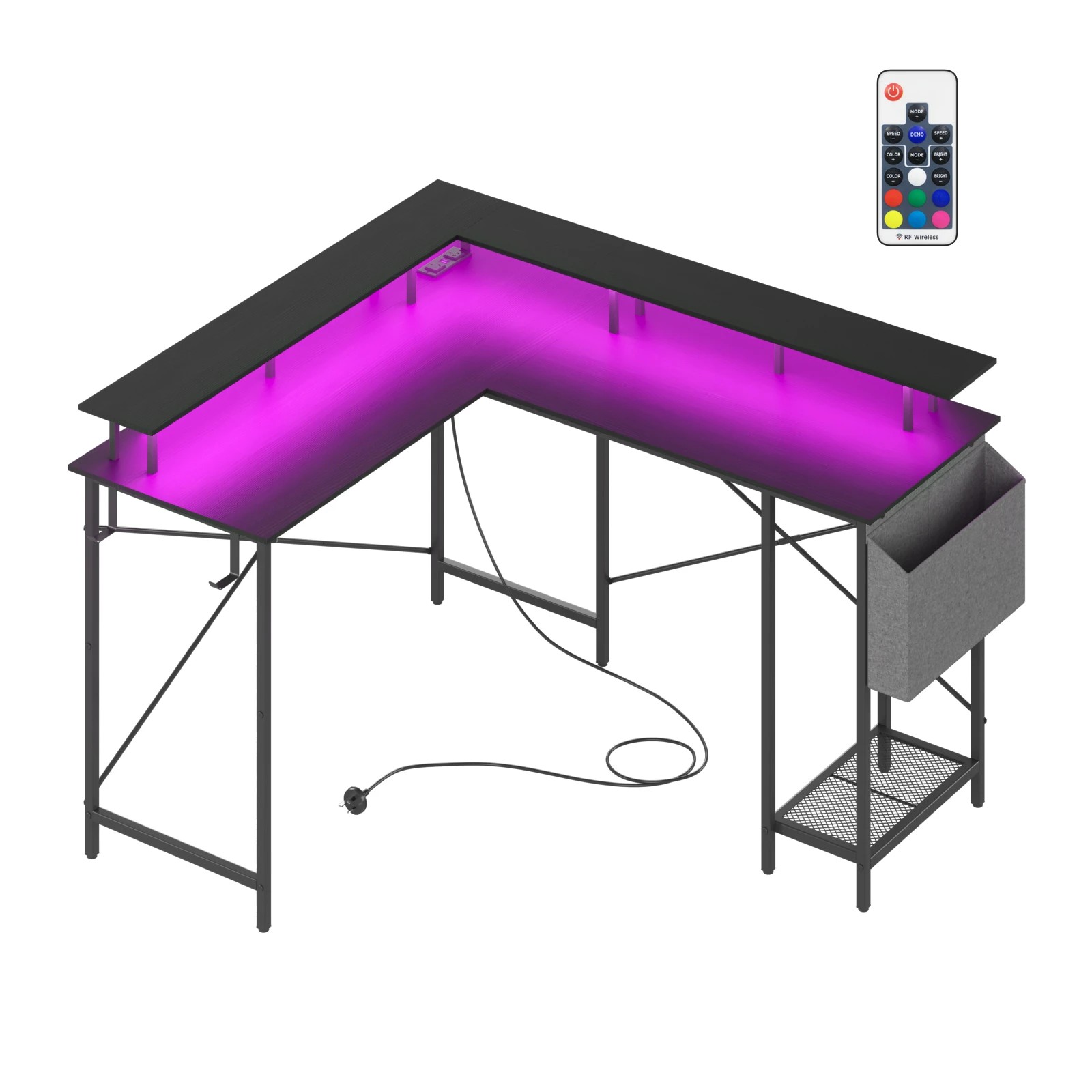 3 Advwin L Shaped Computer Gaming Desk With Led Lights & Power Outlets Black, 3 of 9