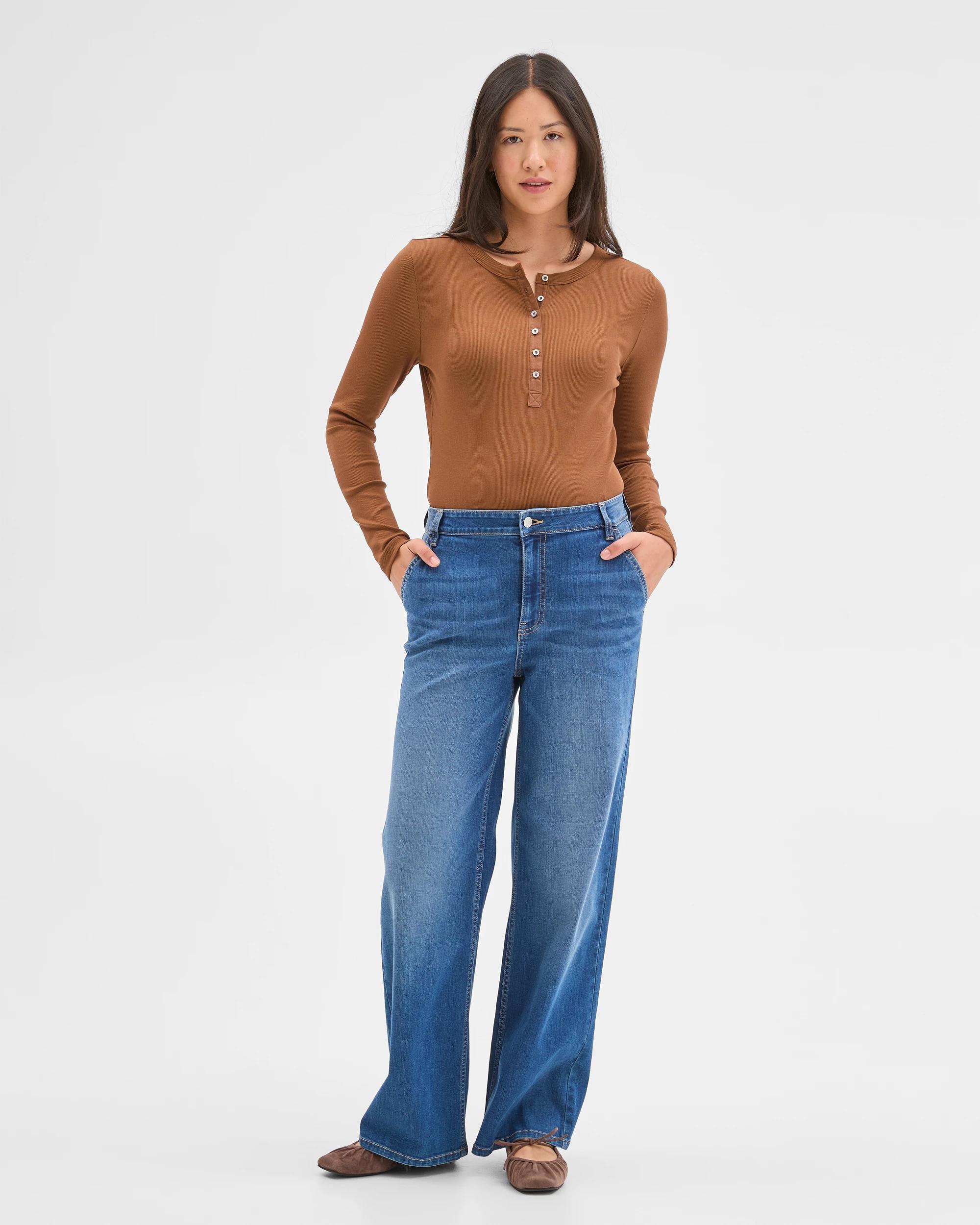 2 Target Woman Australian Cotton Long Sleeve Rib Henley T-Shirt COCONUT SHELL, 2 of 7