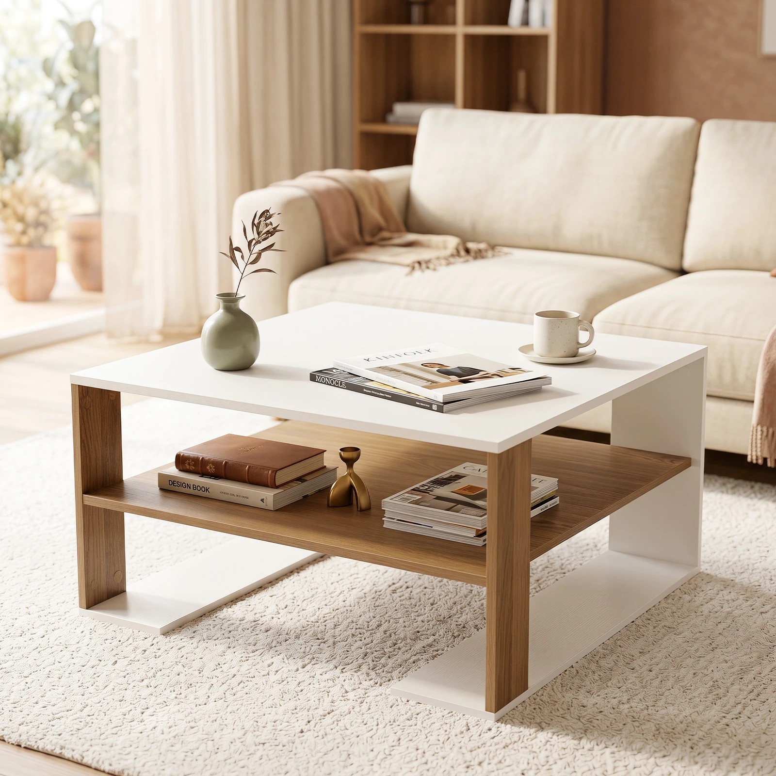 5 Costway 2-Tier Square Coffee Table Modern Compact Center Table, 5 of 6