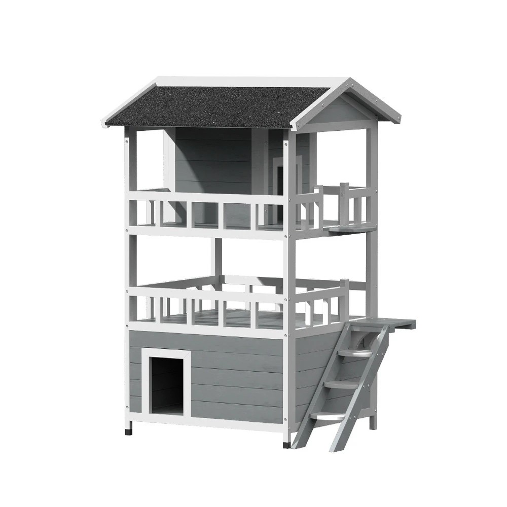 1 i.Pet Cat House Outdoor Shelter 72cm x 72cm x 127cm Rabbit Hutch Wooden Condo Small Dog Pet - Multi, 1 of 6