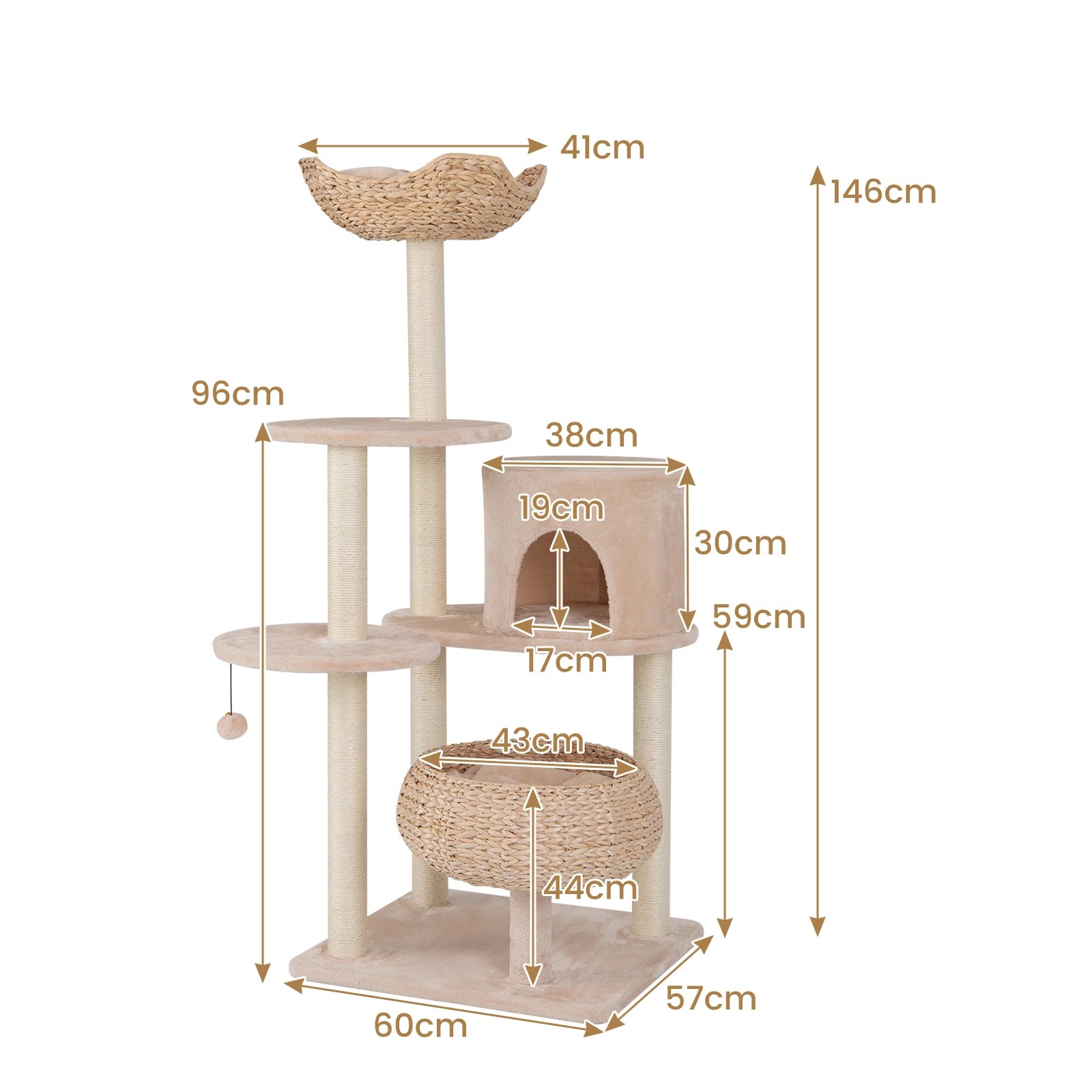 2 Costway Sisal Cat Tree Cat Scratching Post Private Cat Condo - Beige, 2 of 2